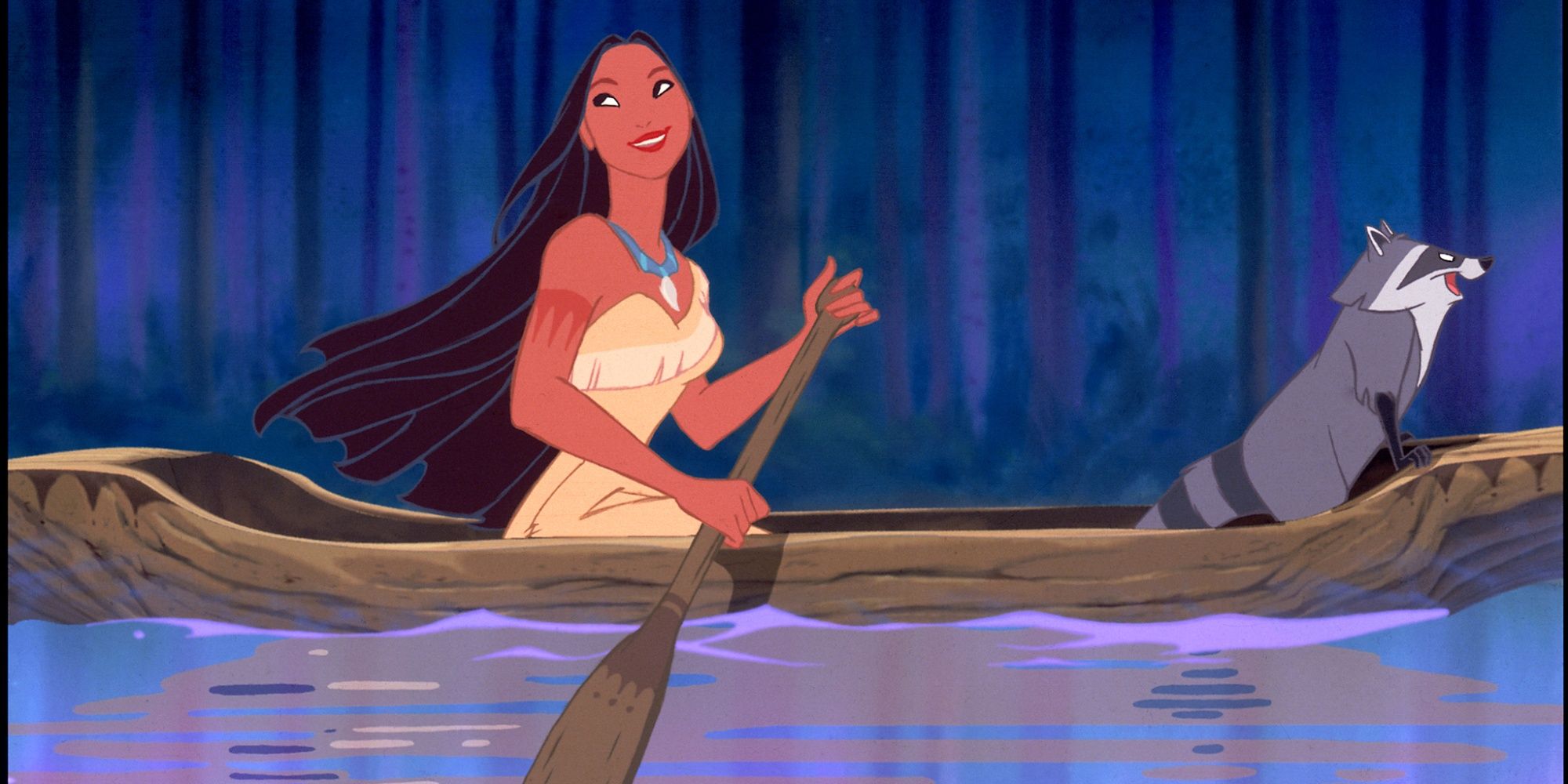 Pocahontas rowing with Meeko