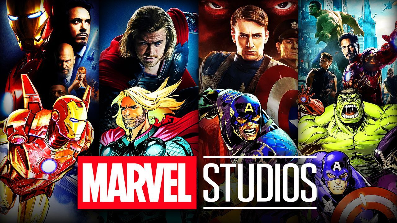 A collage of Iron Man, Thor, Captain America, and the Avengers, with the Marvel Studios logo.