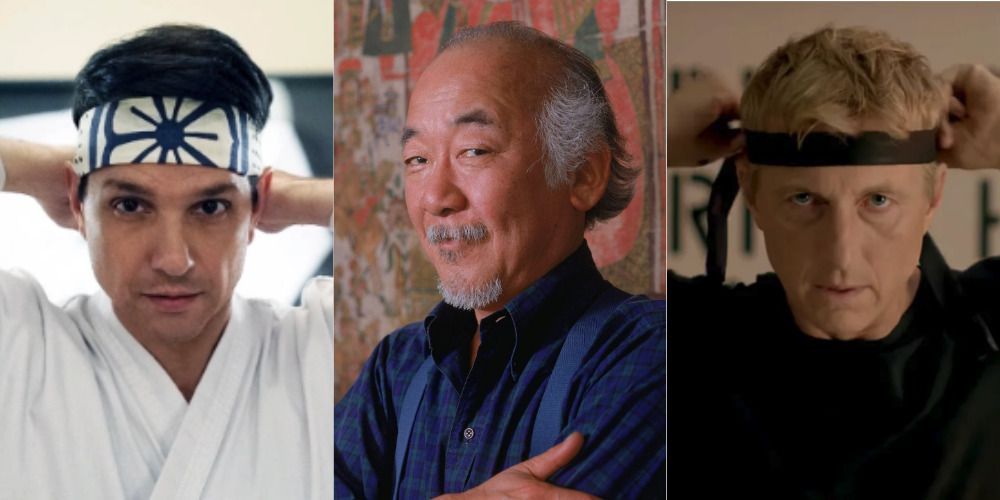 Split Image of Daniel, Mr Miyagi, and Johnni from Karate Kid