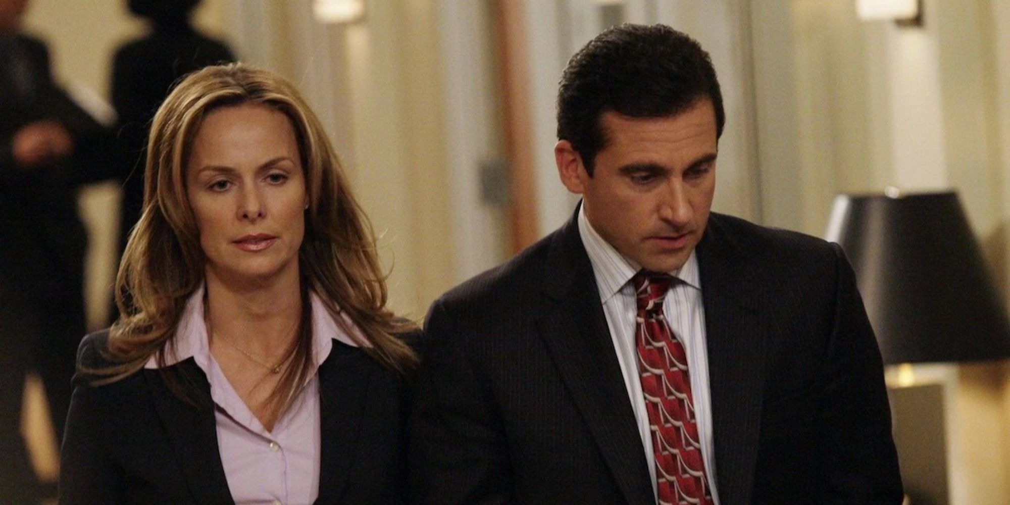 Michael Scott and Jan Levinson at Jan&rsquo;s deposition
