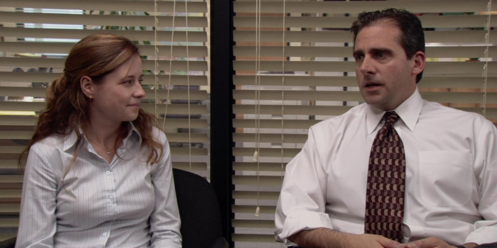 Michael (Steve Carell) pretends to fire Pam ​​​​​​​​​​​​​(Jenna Fischer) in The Office 