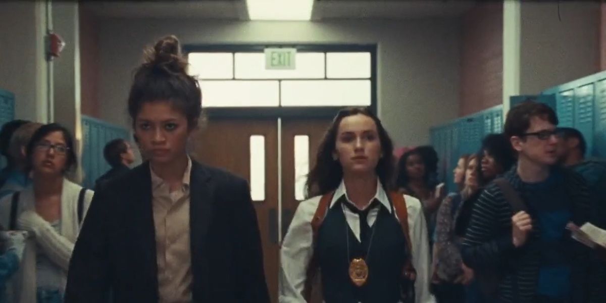 Zendaya and Maude Apatow as Rue Bennett and Lexi Howard in Euphoria, solving a case