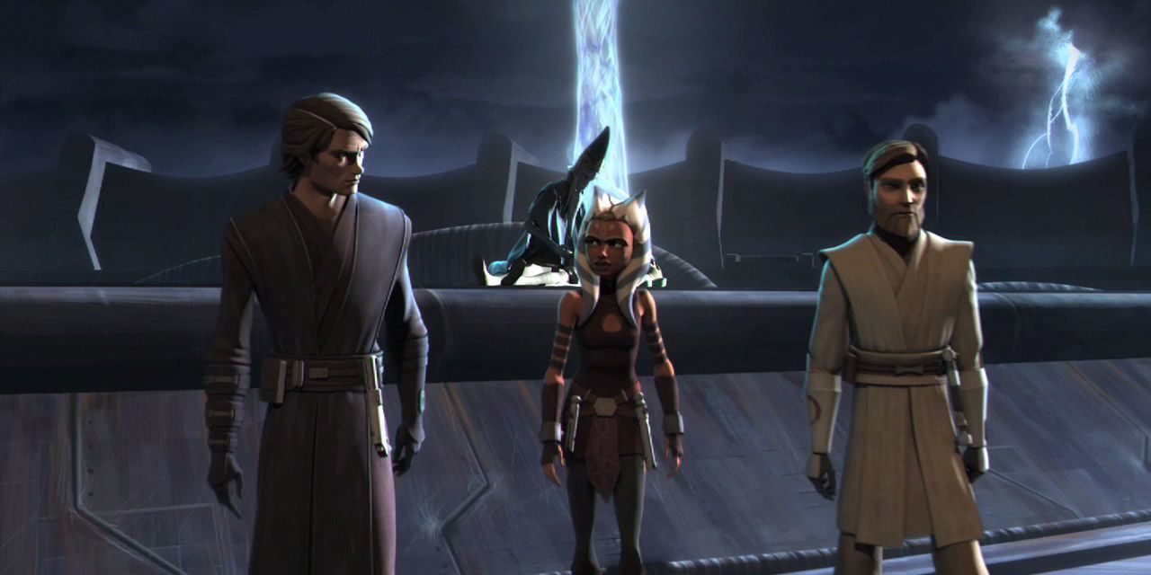 Anakin Skywalker, Ahsoka Tano, and Obi-Wan Kenobi on Mortis in 'The Clone Wars'