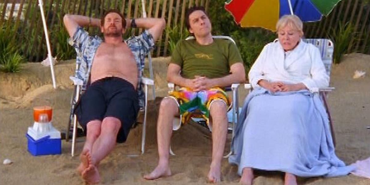 John C. McGinley como Perry e Zach Braff como JD na praia em Scrubs