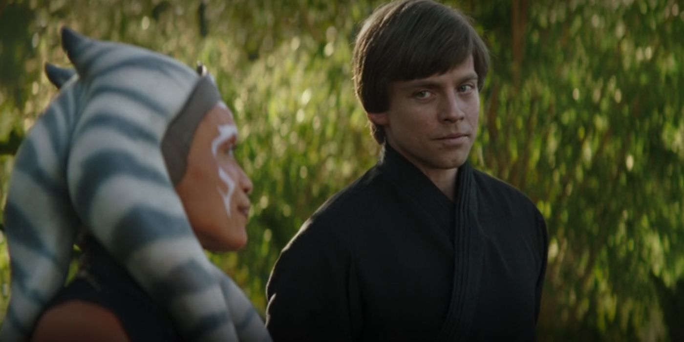 Luke Skywalker and Ahsoka Tano sharing a glance with each other in The Book of Boba Fett