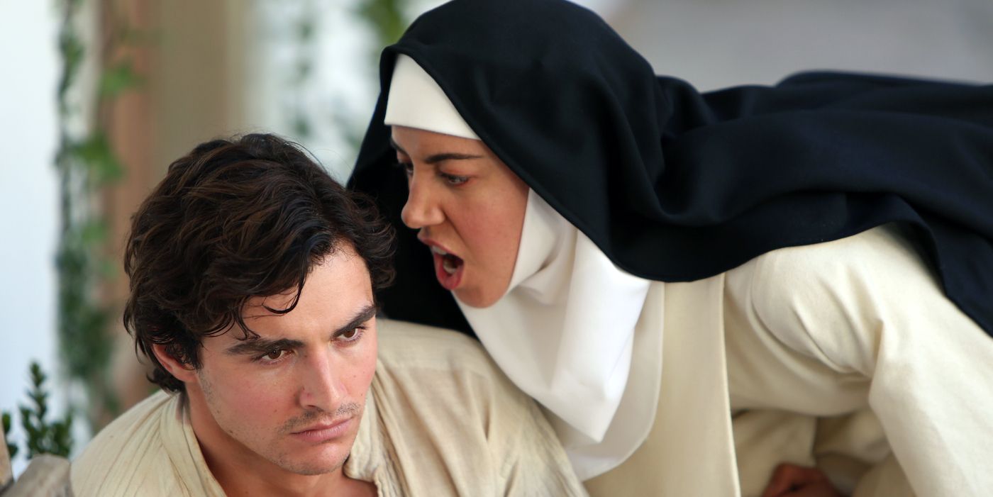 Sister Fernanda yelling at Massetto in The Little Hours.