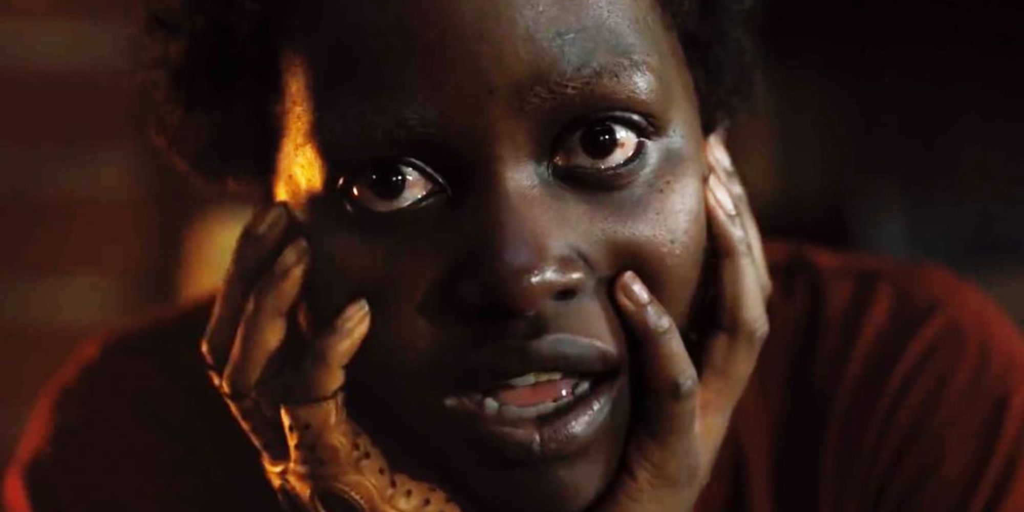 Close up of Lupita Nyong'o as doppelgänger in Us movie 