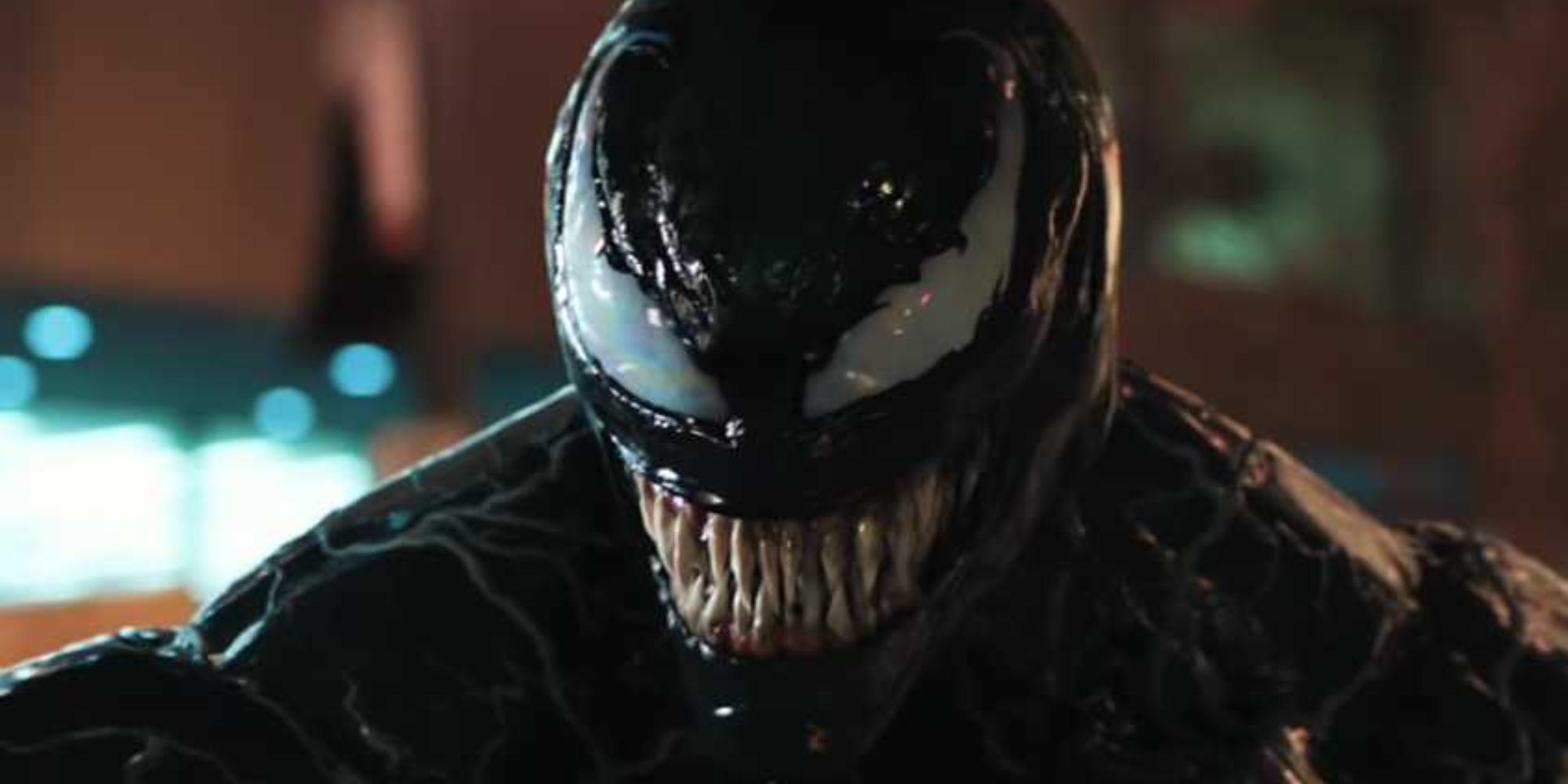 Venom symbiote growling with sharp teeth