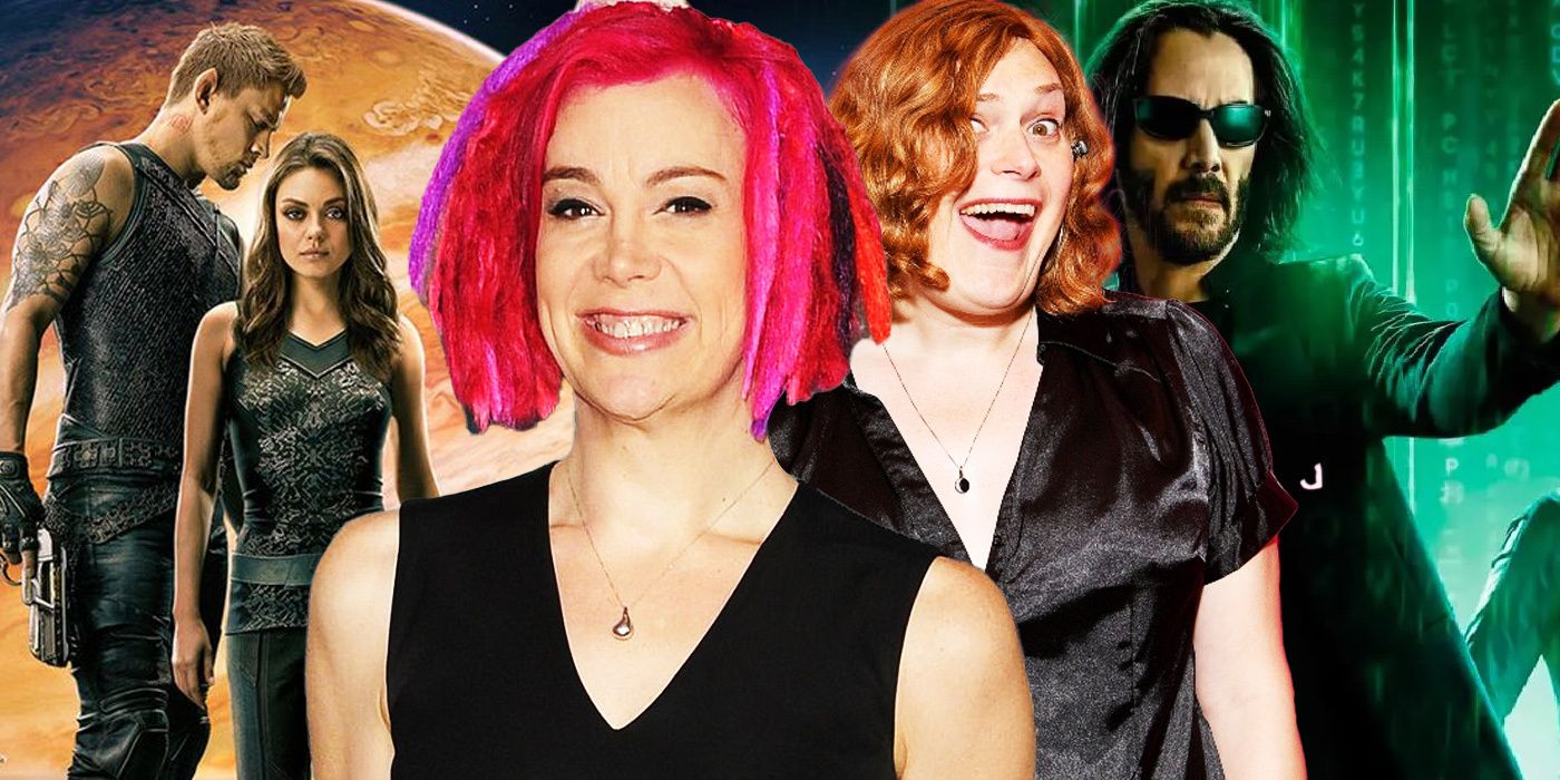 Blended image showing the Wachowski sisters with characters from Jupiter Ascending and Matrix Resurrections.