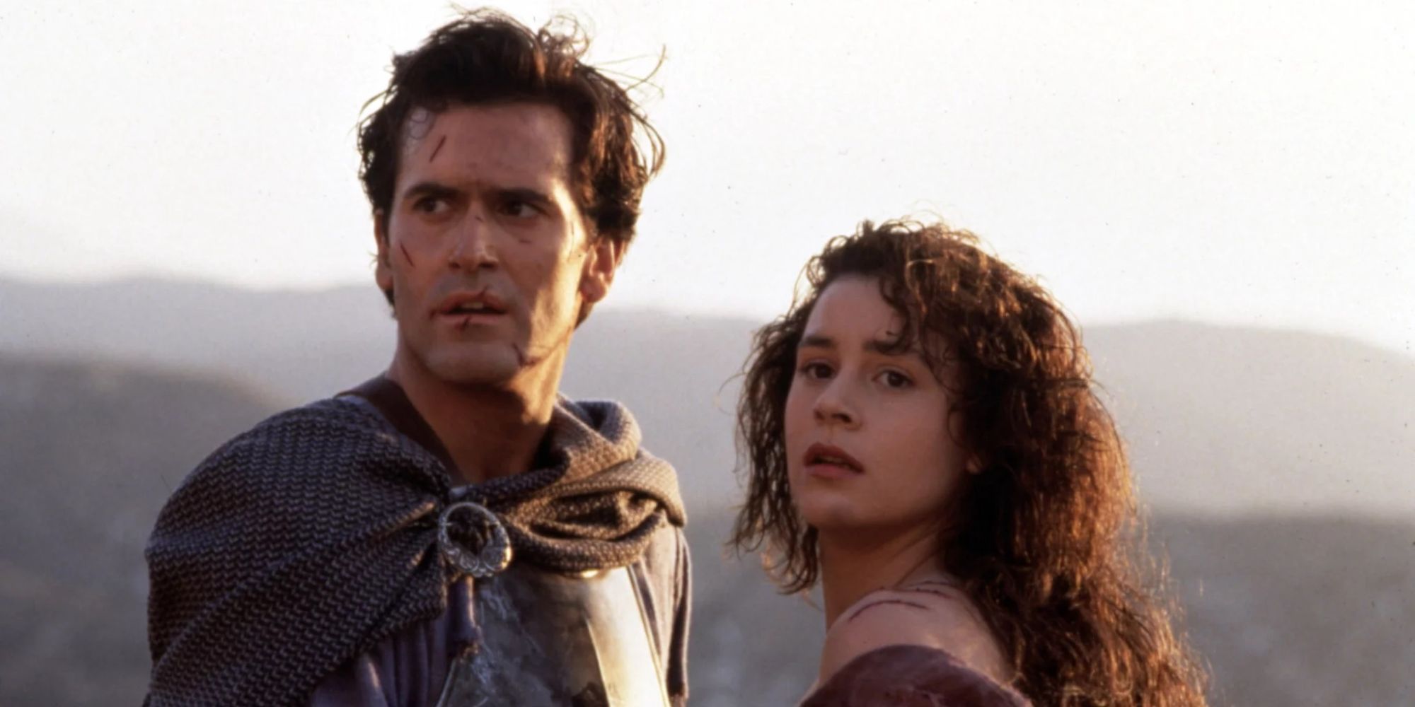 Ash and Sheila looking to the distance in Army of Darkness