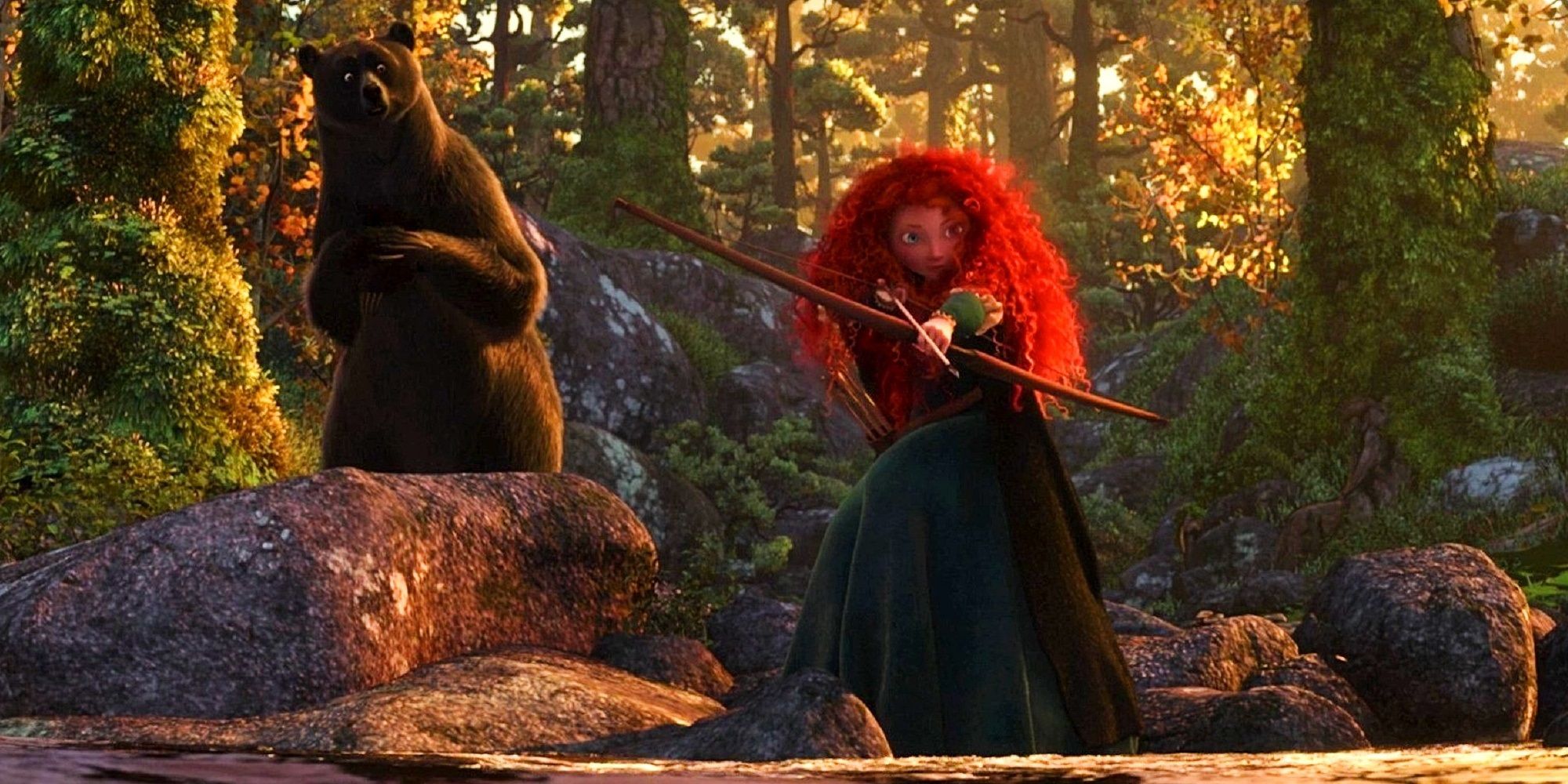 Brave - Elinor as a Bear standing with Merida holding a bow