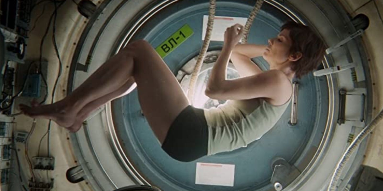 Sandra Bullock floating in a space shuttle in 'Gravity'
