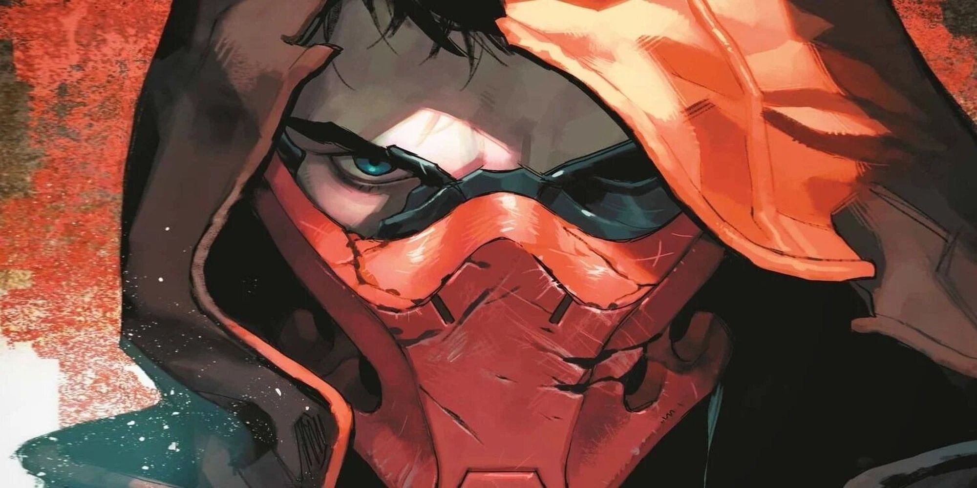 Jason Todd as the Red Hood with his cracked mask