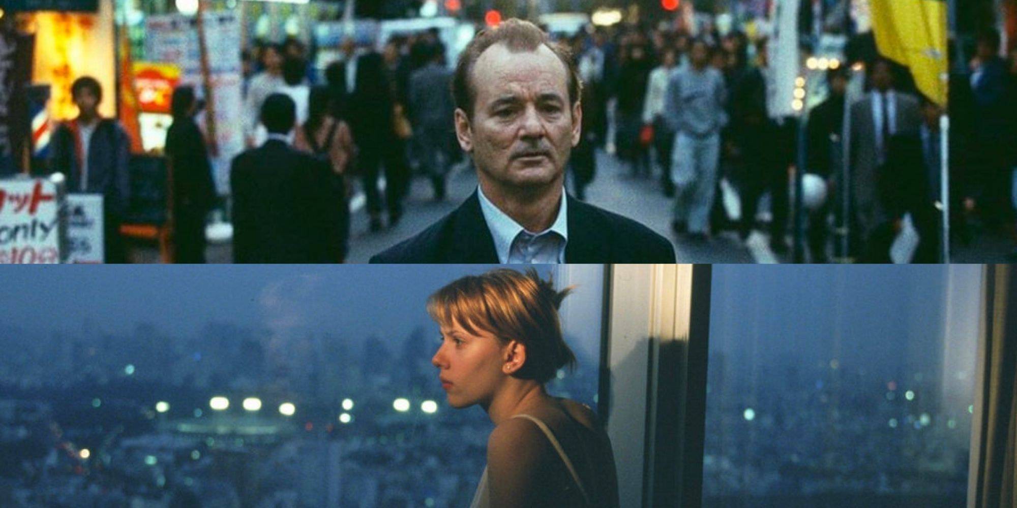 Lost in Translation Scarlett Johansson Gazing Out of Hotel and Window Bill Murray on a Crowded Tokyo Street