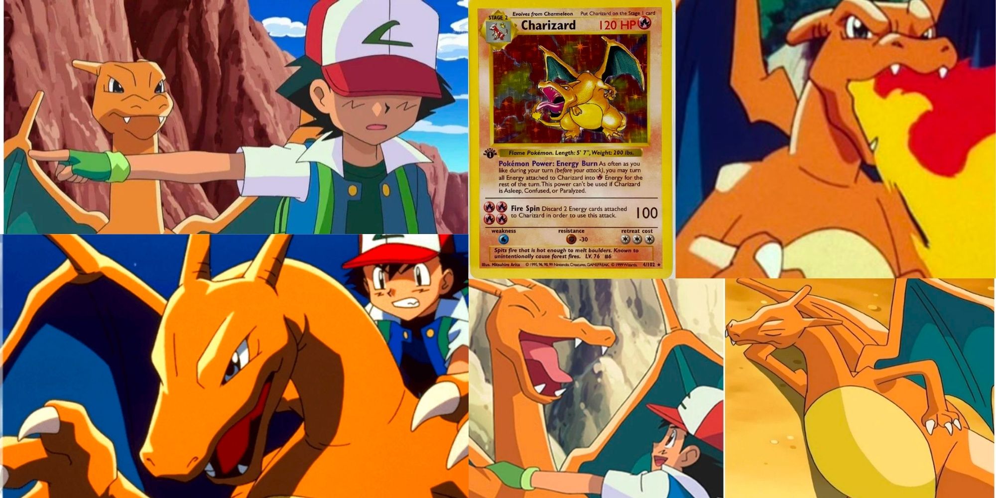 Many attitudes of Charizard with Ash and rare pokemon card Nintendo Game and Anime Pokemon