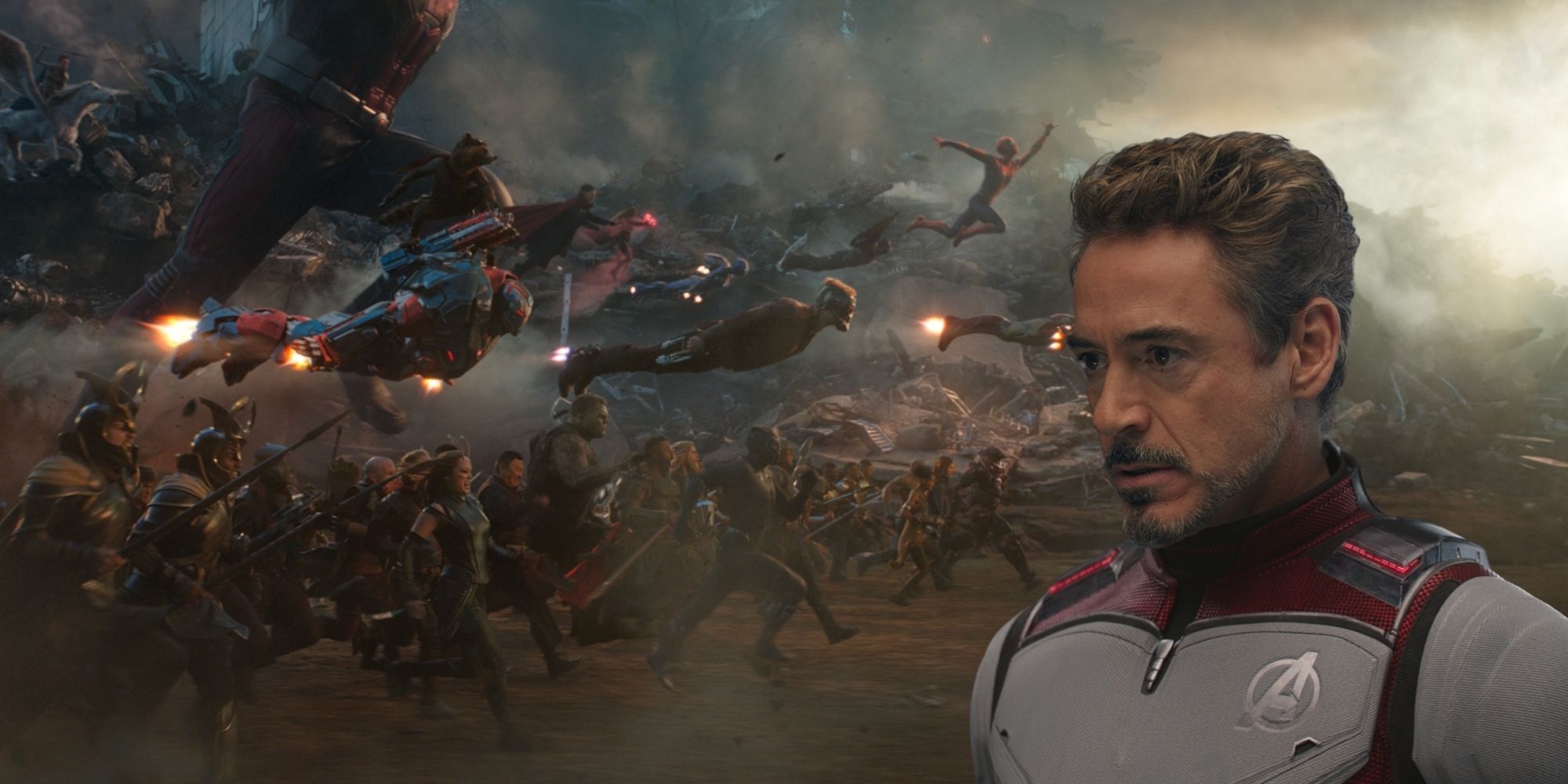 Marvel Avengers End Game Battle Scene with all characters, Robert Downey Jr as Tony Stark