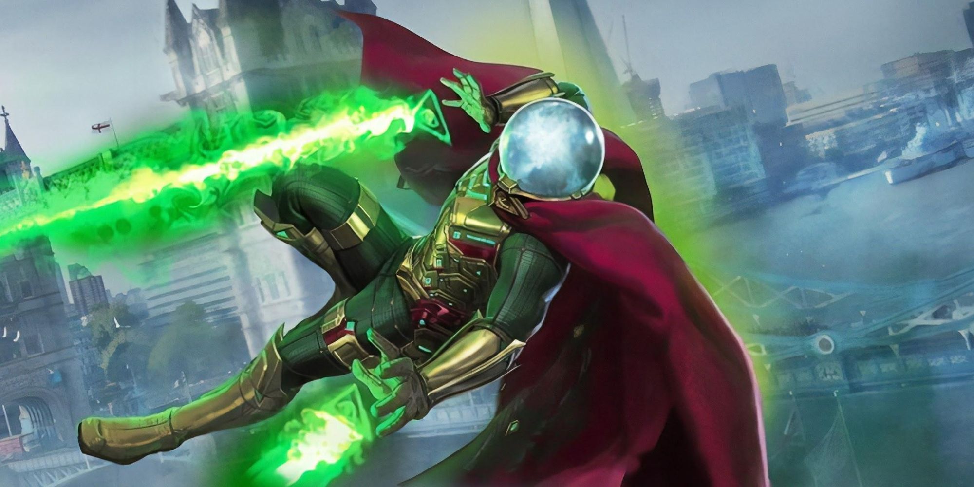 Mysterio shooting green energy while hovering