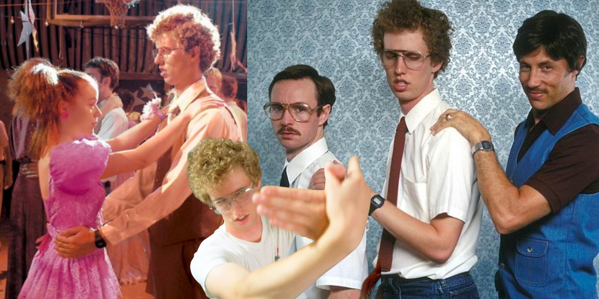 Napoleon Dynamite Jon Heder at the dance with Deb and a professional family photo of Napoleon with Kip and Uncle Rico