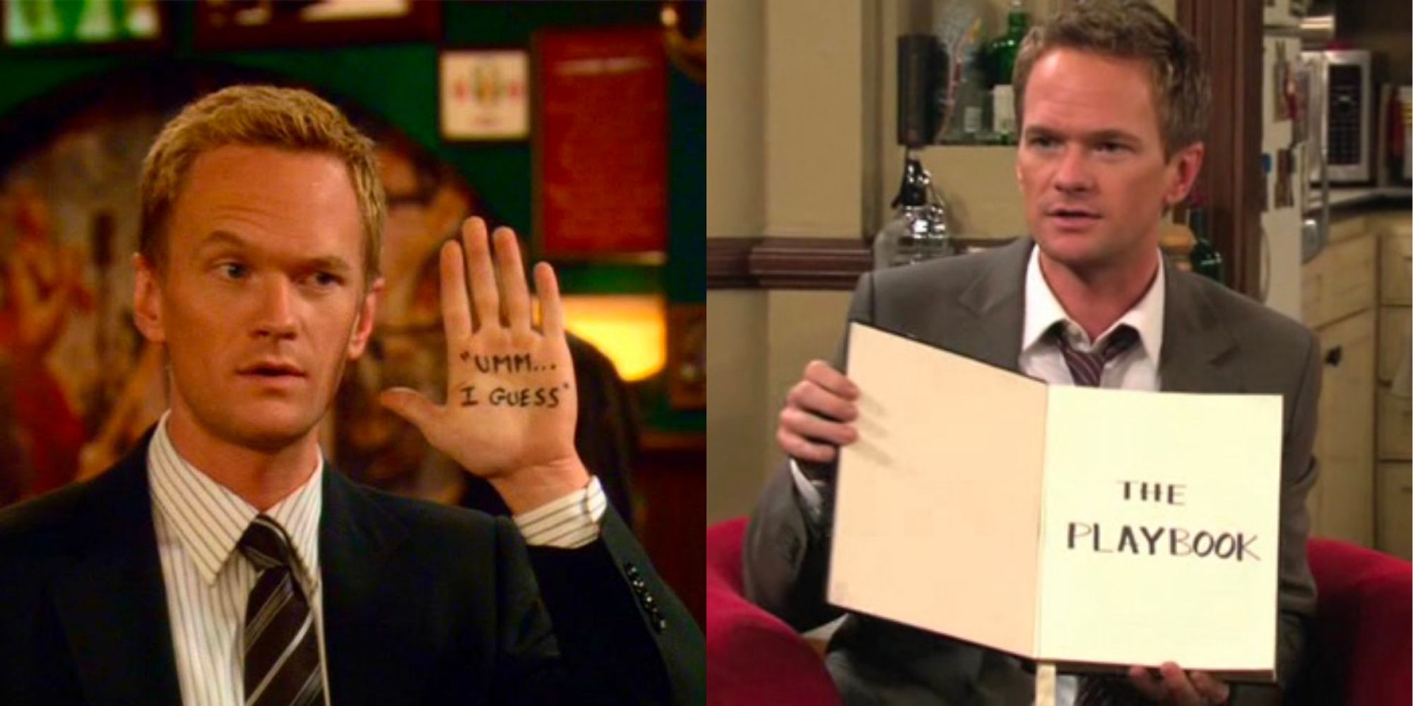Neil Patrick Harris as Barney Stinson in How I Met Your Mother holding the play book