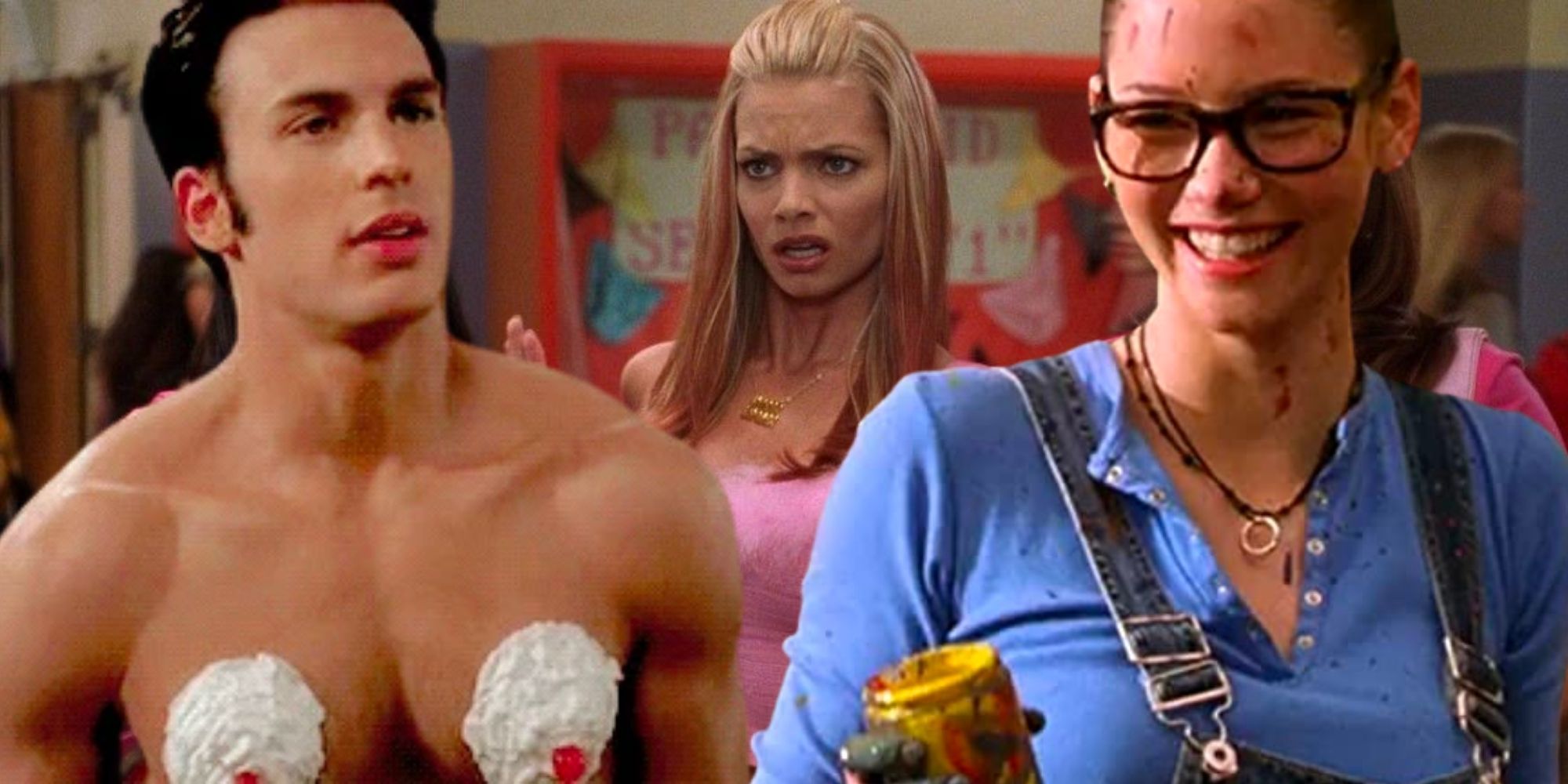 Not Another Teen Movie Chris Evans topless, Chyler Leigh covered in paint and Jaime Pressly looking shocked