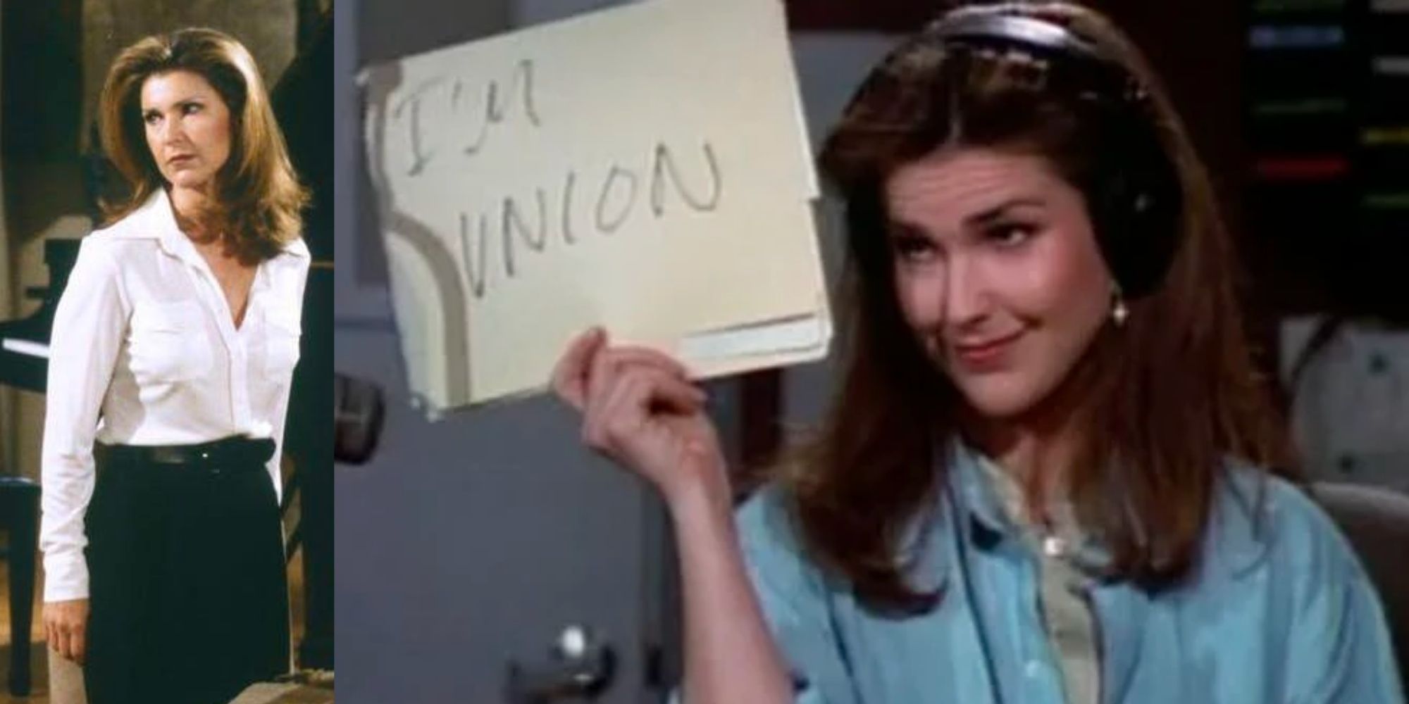 Pery Gilpin as Roz in Frasier holding up an I'm Union sign