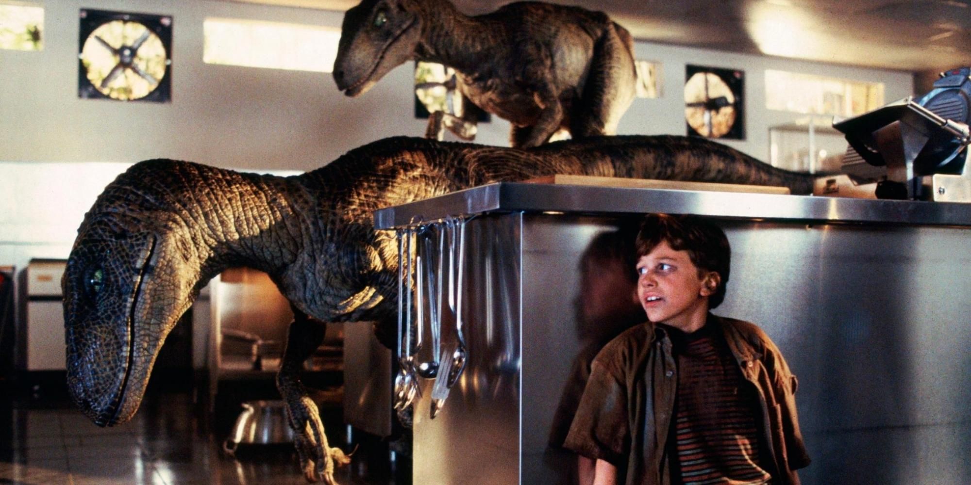 Raptors dans la scène de la cuisine dans Jurassic Park