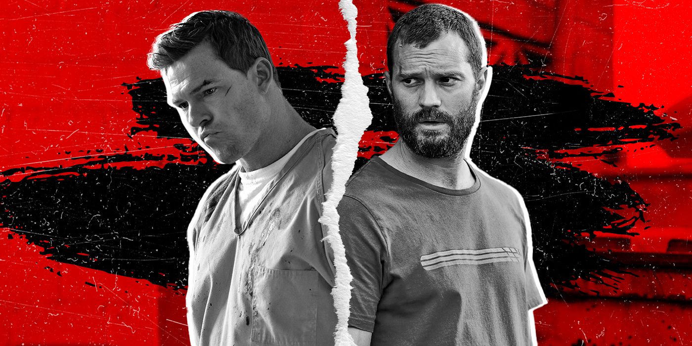 Alan Ritchson's Reacher and Jamie Dornan's The Man from The Tourist with a stylized background
