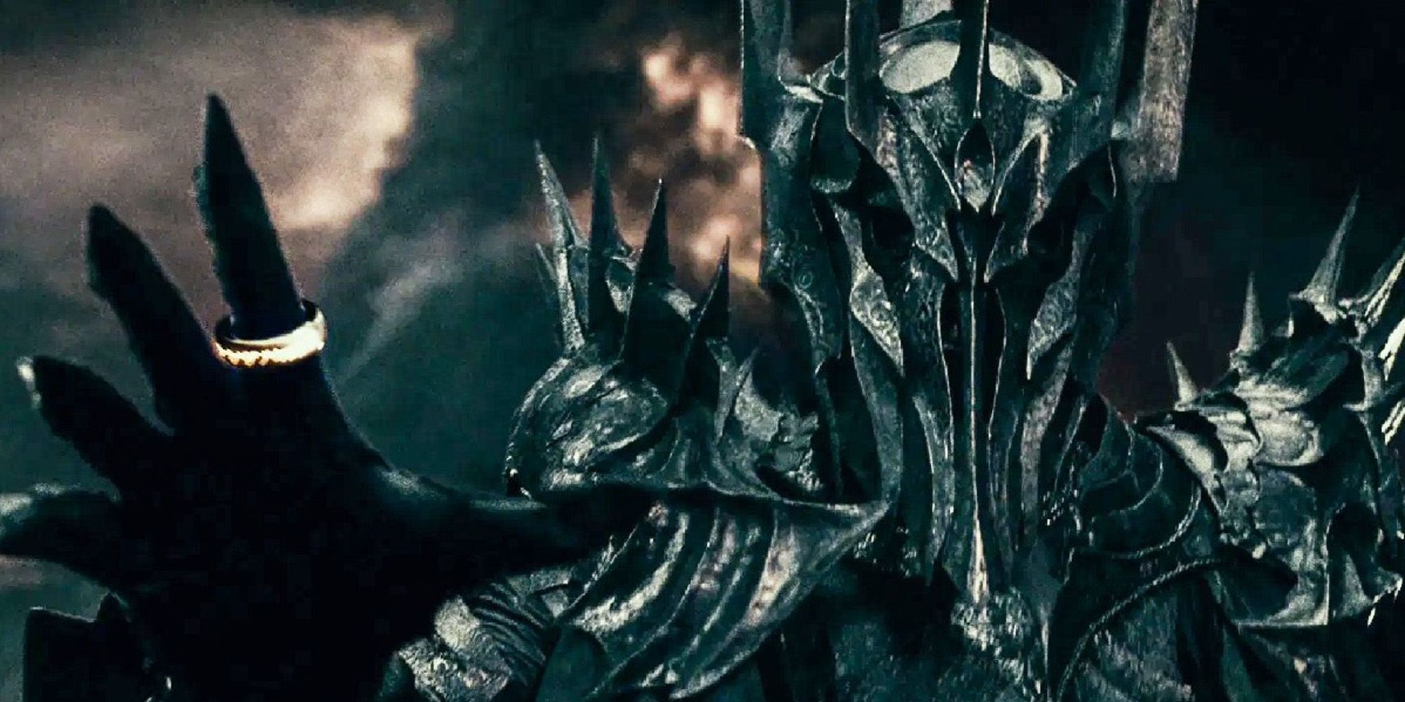 Sauron rewching out with his ring-bearing hand in The Lord of the Rings