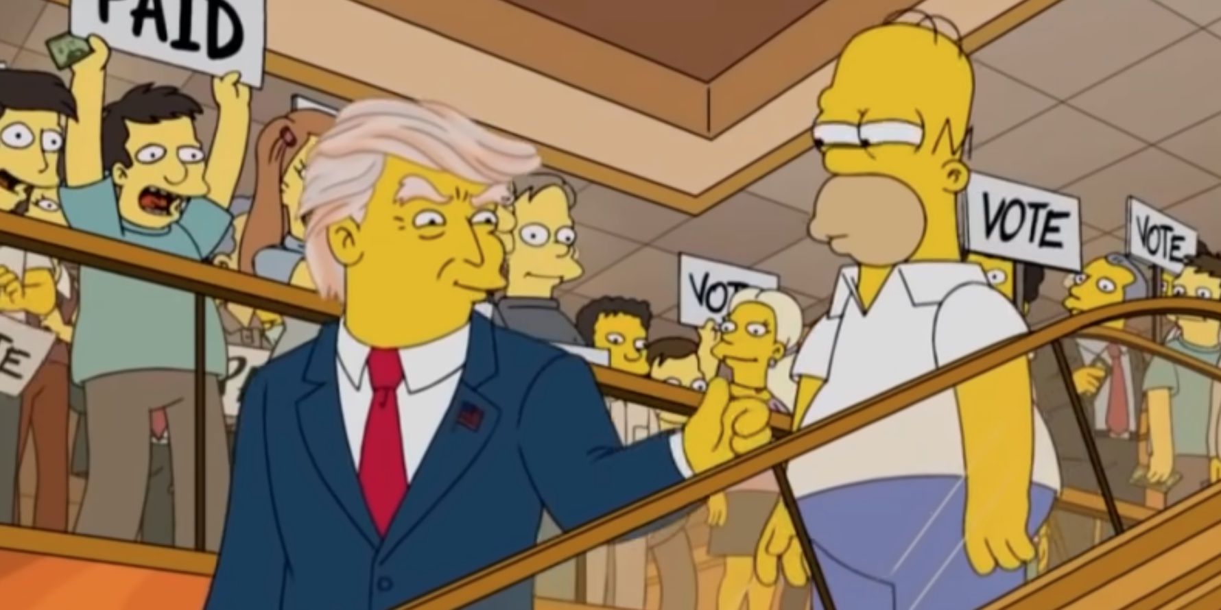 Donald Trump and Homer Simpson (voiced by Dan Castellaneta) in 'The Simpsons'
