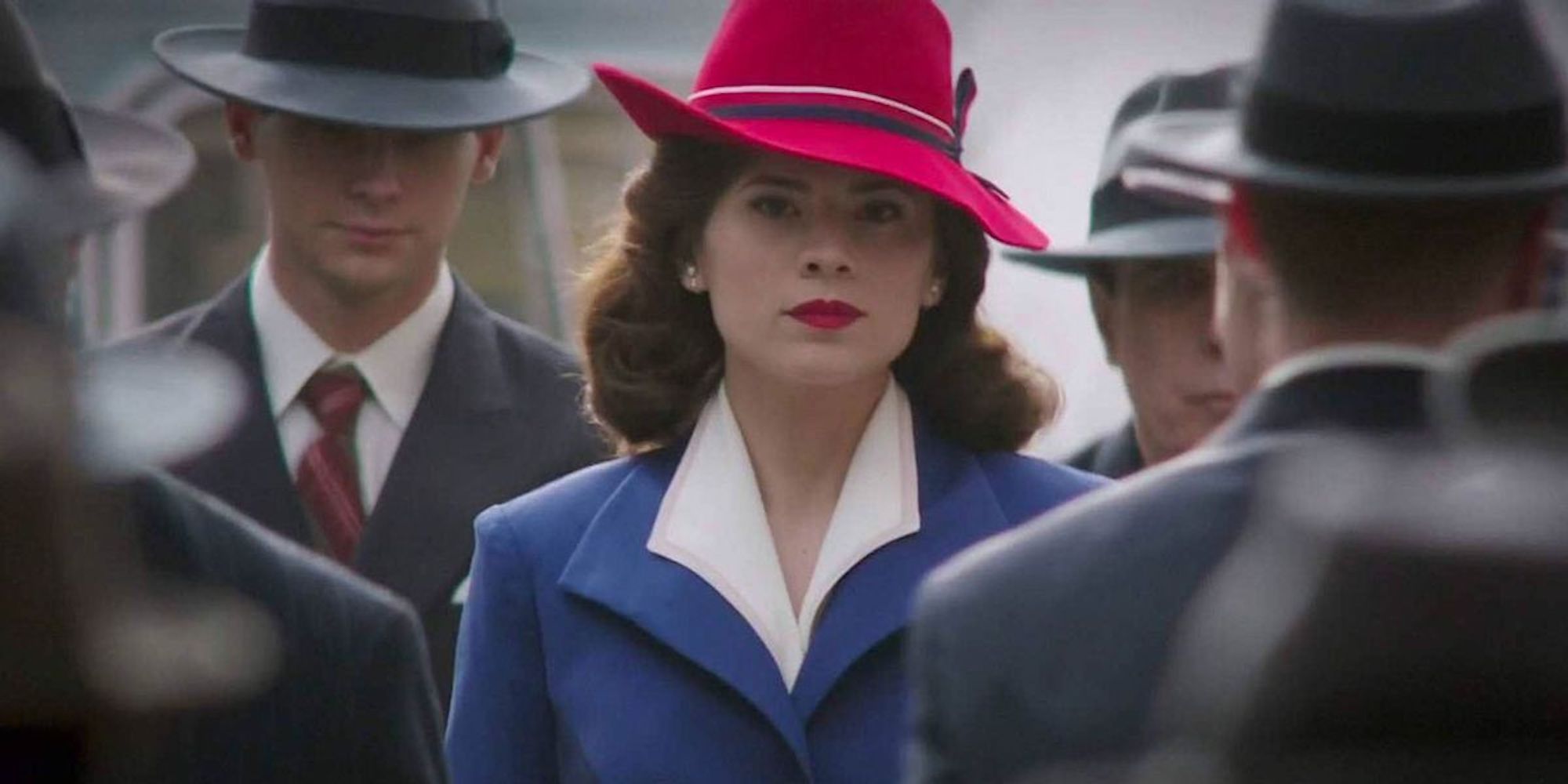 Hayley Atwell as Peggy Carter in the crowd in Agent Carter