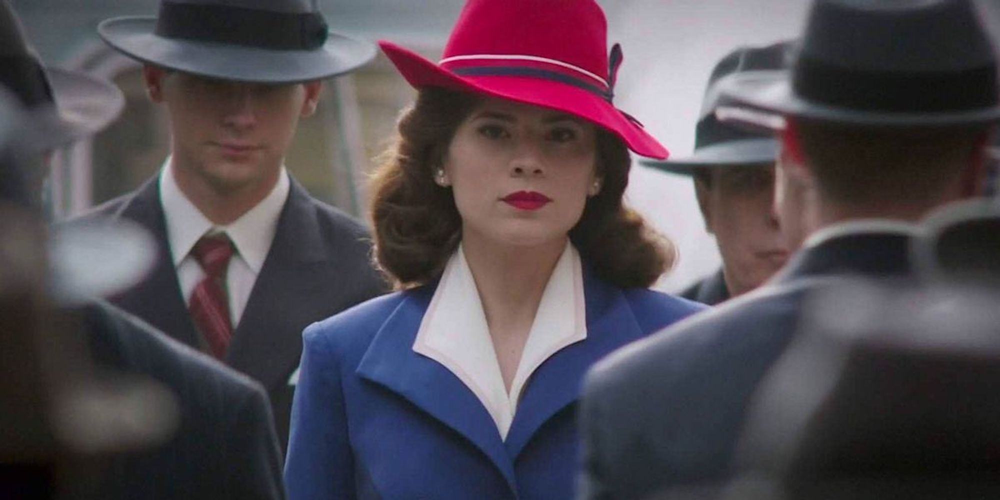 Hayley Atwell as Peggy Carter in a crowd in Agent Carter