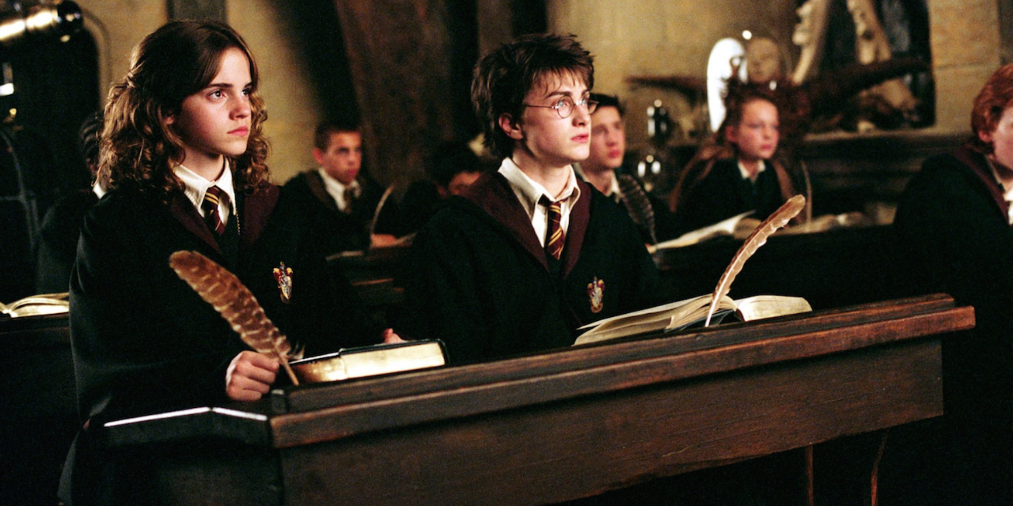 Hermione and Harry at class in Harry Potter and the Prisoner of Azkaban.