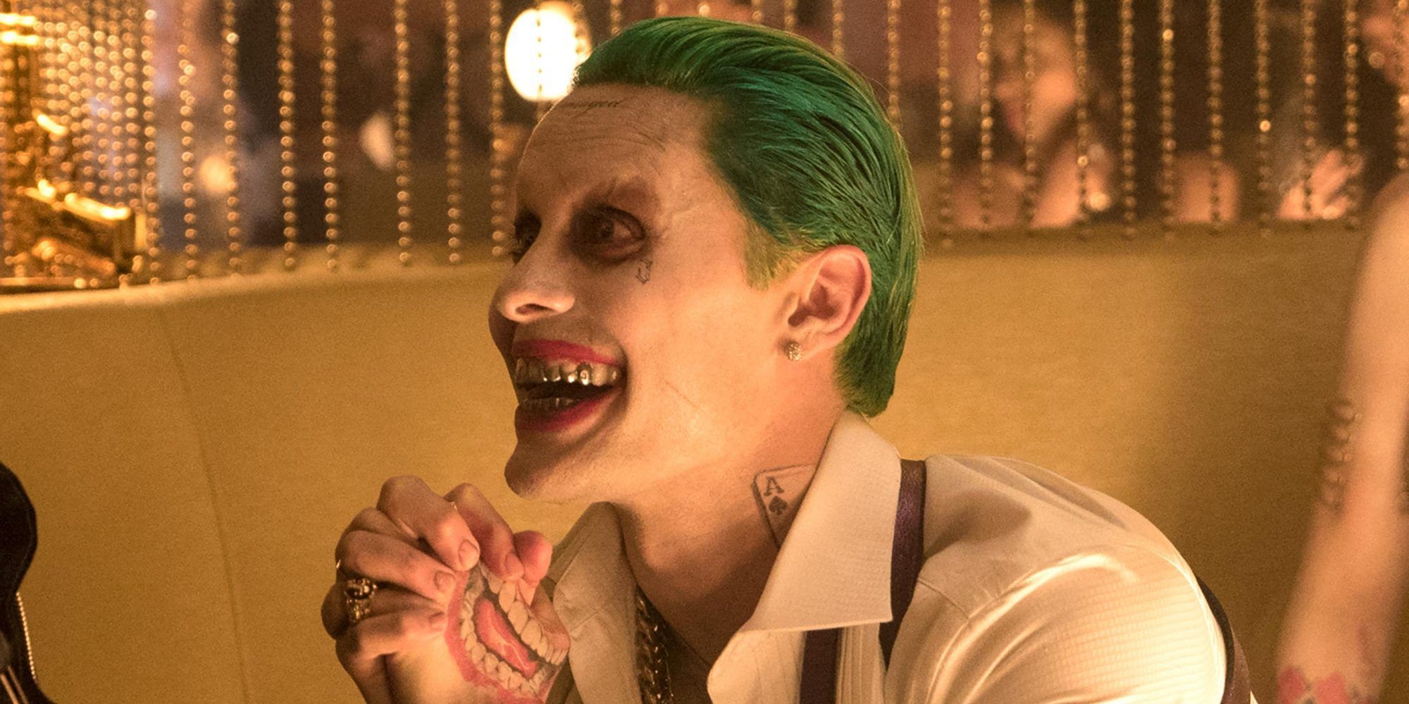 Jared Leto sneering as The Joker in 'Suicide Squad'