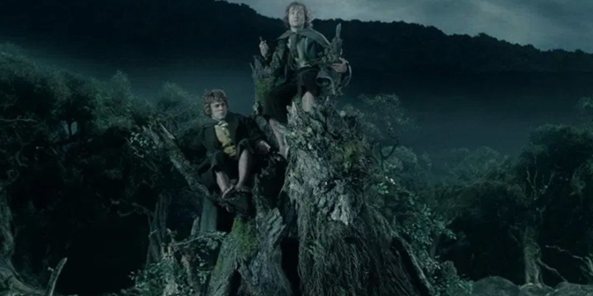 Merry, Pippin, and Treebeard in The Two Towers