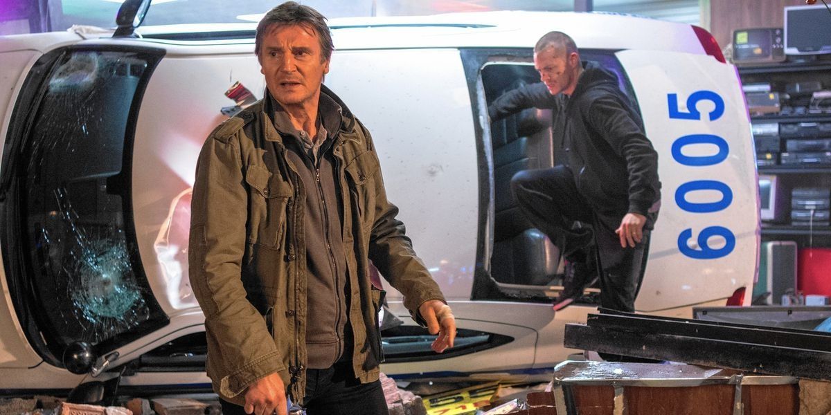 run all night, Liam Neeson, Kinnaman, overturned cop car