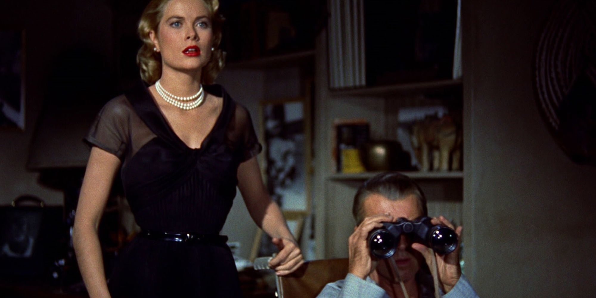Grace Kelly and James Stewart in Alfred Hitchcock's The Back Window.