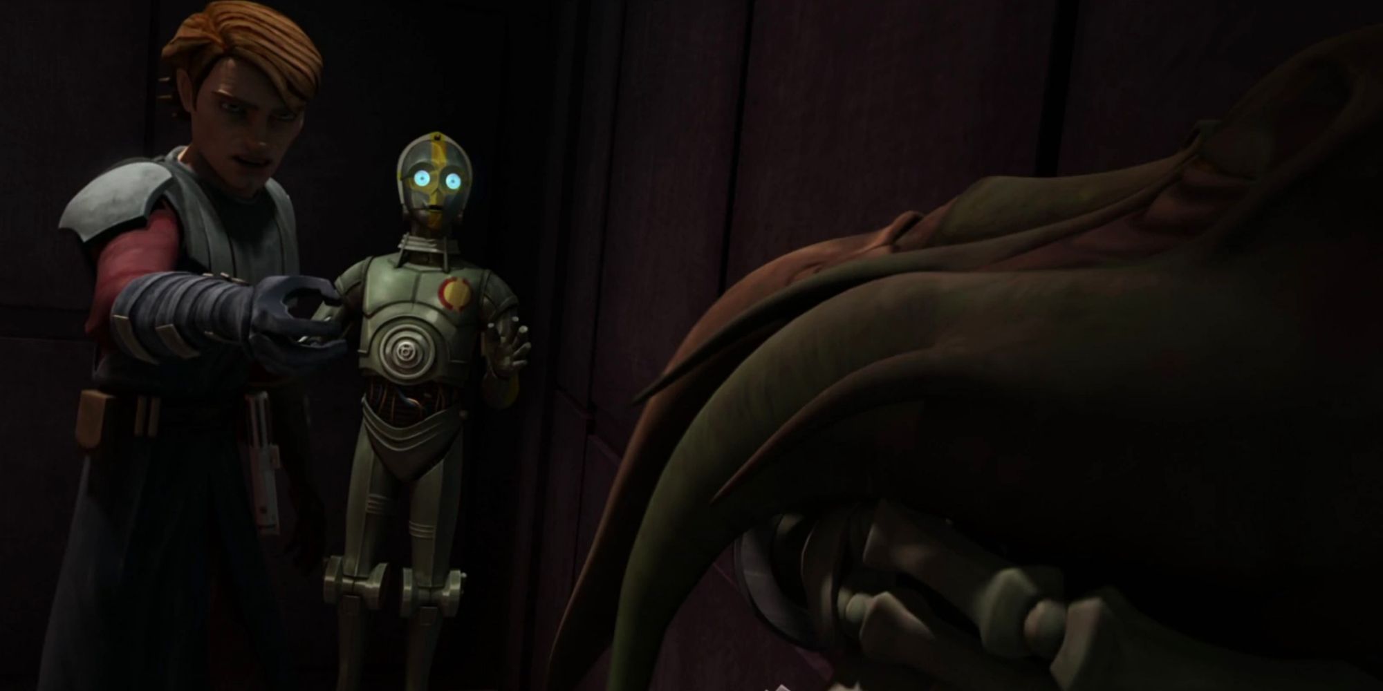Anakin uses Force Choke on Poggle in Clone Wars TV series