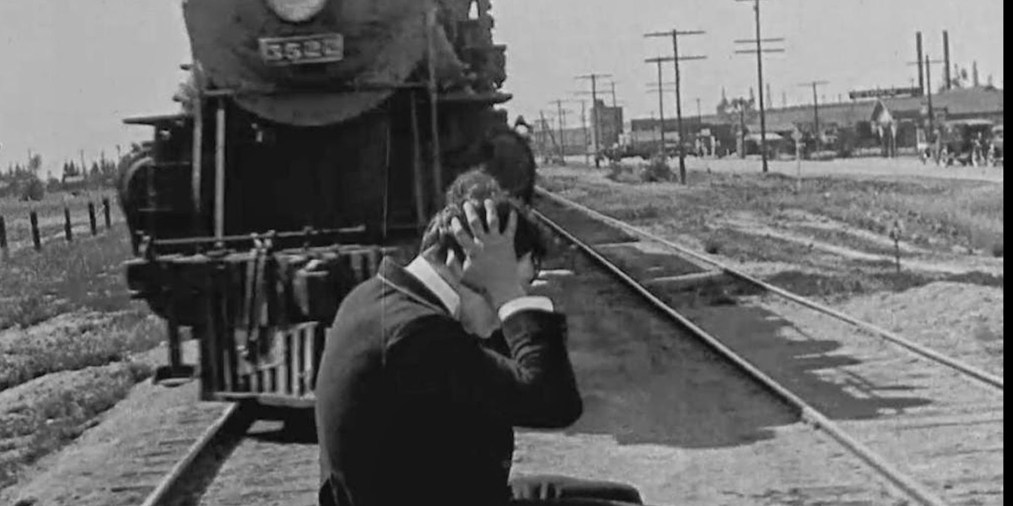 one of Buster Keaton's death-defying stunts in his "Sherlock, Jr."