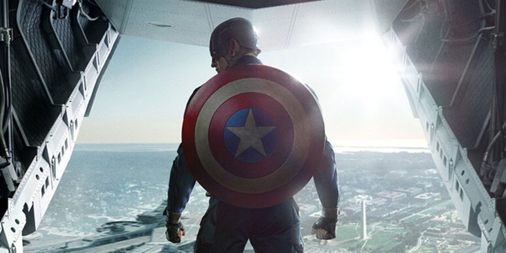 Captain America, with his shield on his back, stands ready to dive into action.