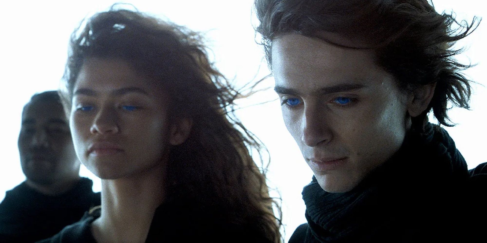 Chani and Paul Atreides with Spice blue eyes in Dune.