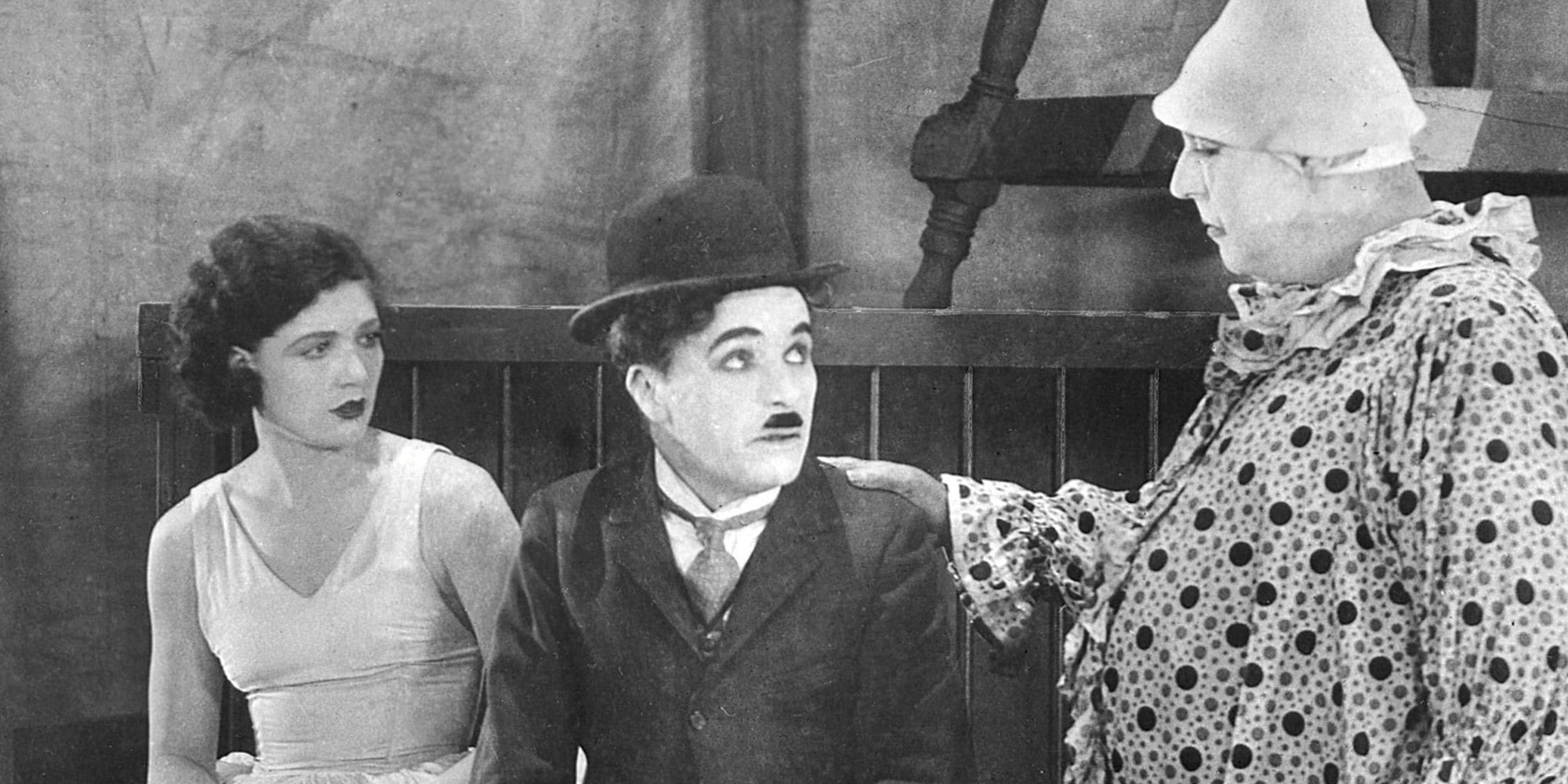the tramp, his beloved, and a clown in Charles Chaplin's film "The Circus"