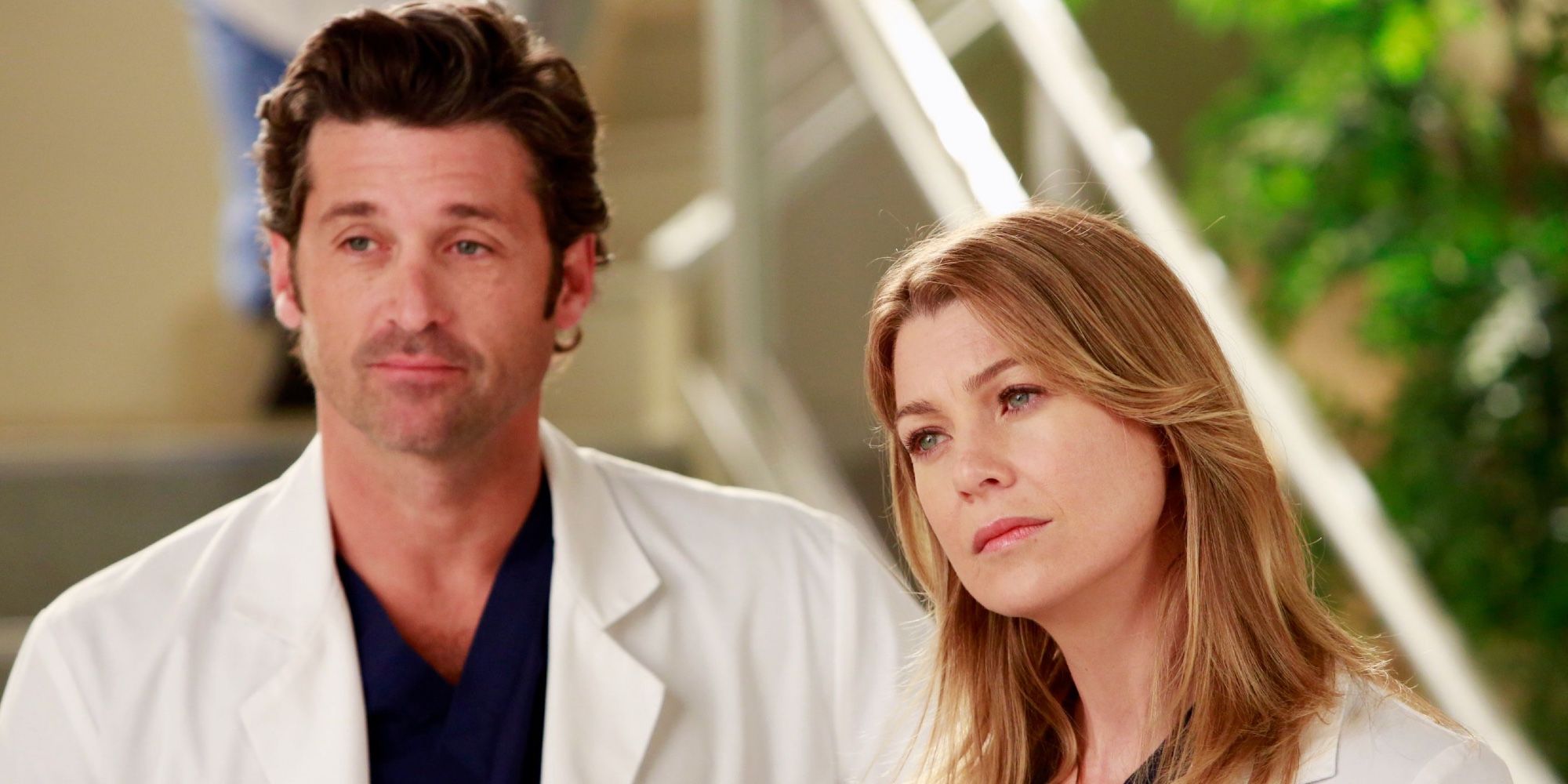 Derek and Meredith looking off into the distance in Grey&rsquo;s Anatomy.