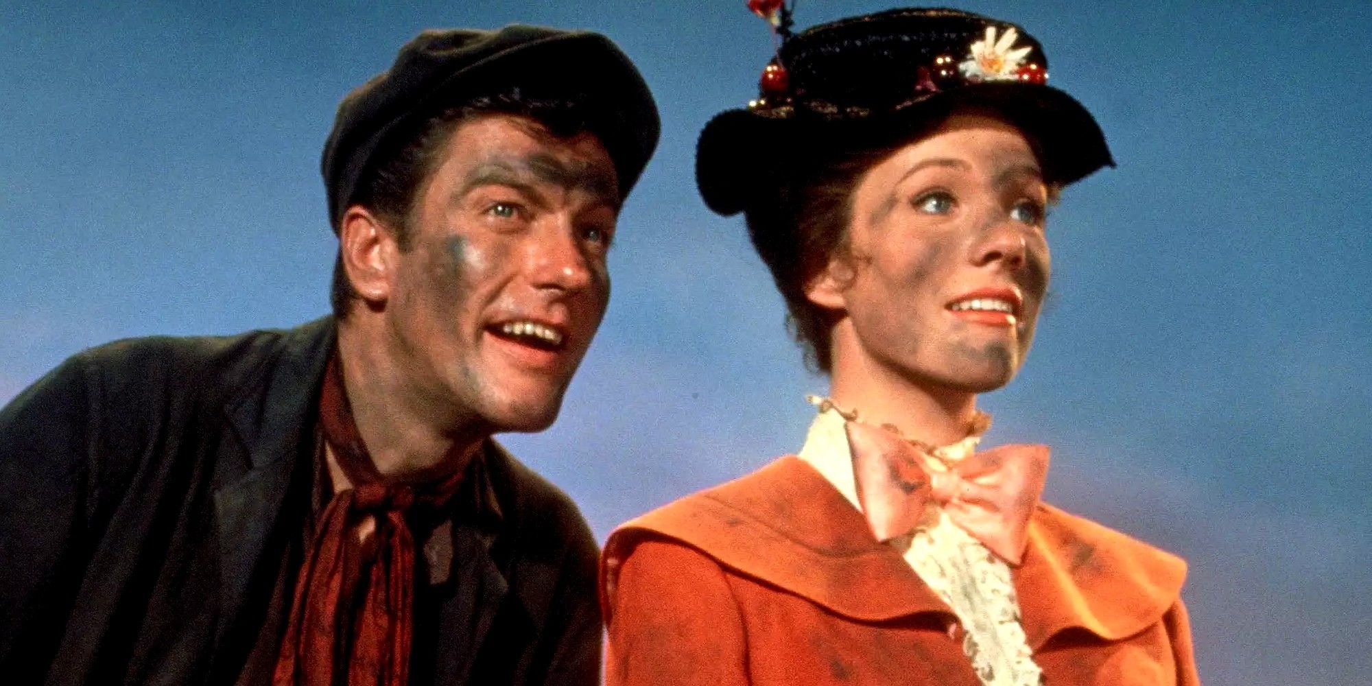 Bert and Mary Poppins covered in snot and looking to the distance in Mary Poppins.