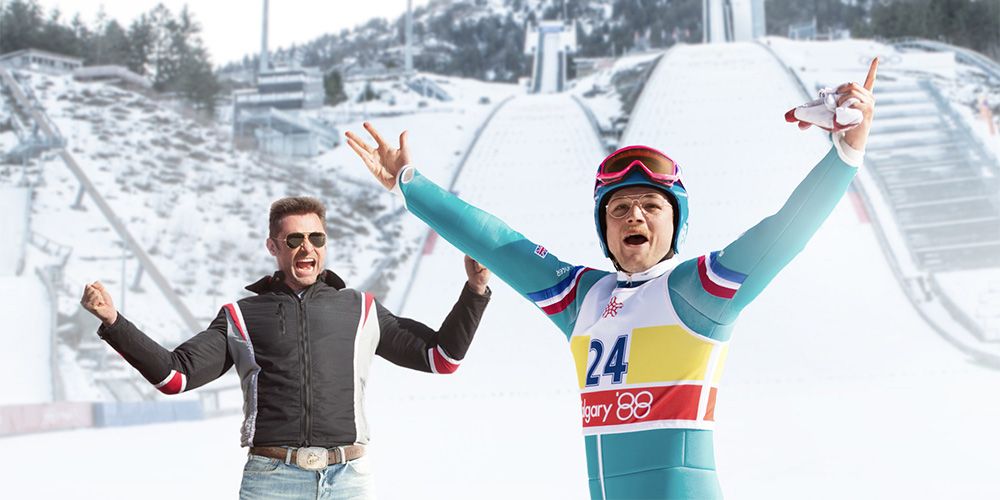 Hugh Jackman and Taron Egerton in Eddie the Eagle