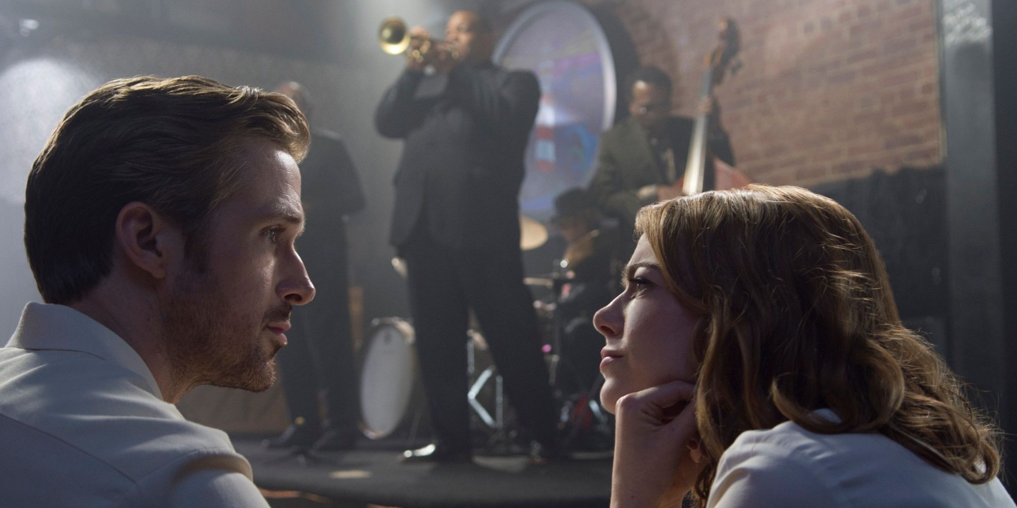 Emma Stone and Ryan Gosling staring at each other in 2016's La La Land