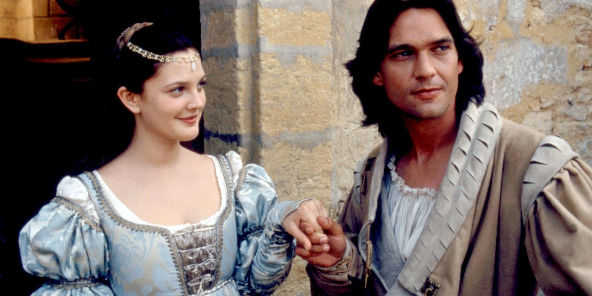 Ever After with Drew Barrymore holding hands with the prince.