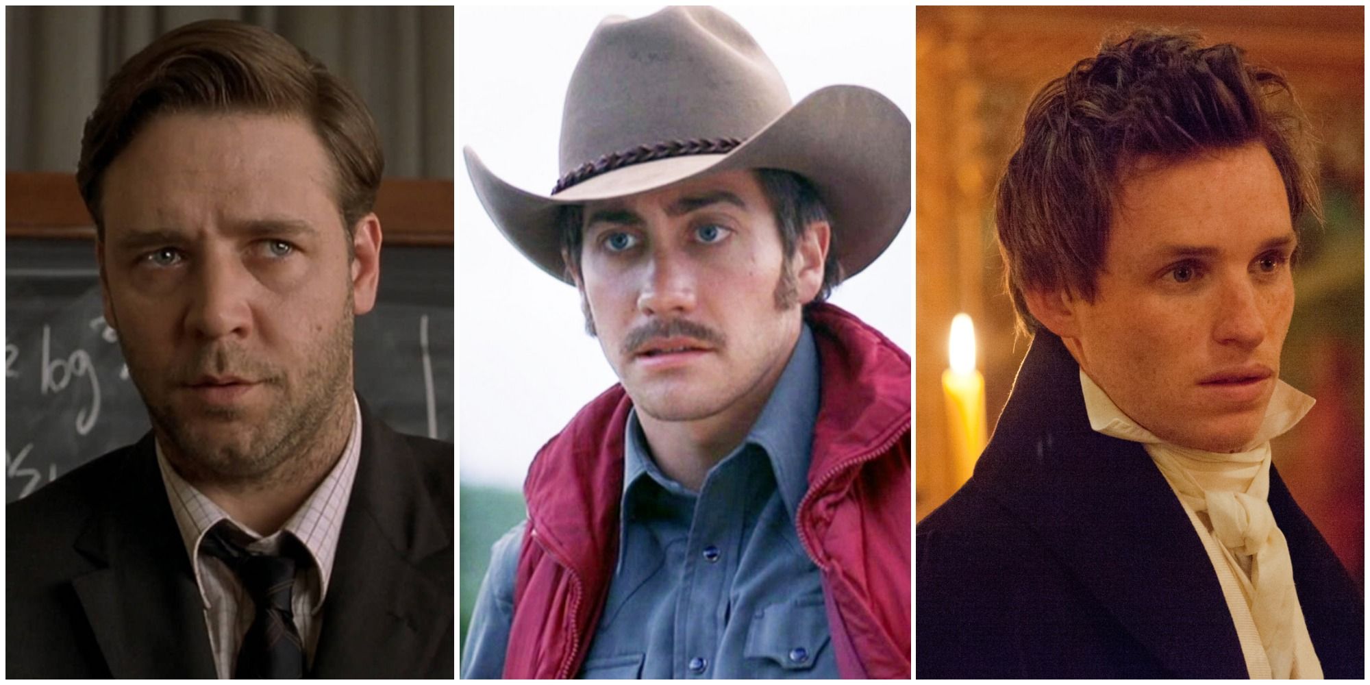 Russell Crowe (left) in 'A Beautiful Mind' (2001), Jake Gyllenhaal in 'Brokeback Mountain' (2005) and Eddie Redmayne (right) in 'Les Misérables' (2012)