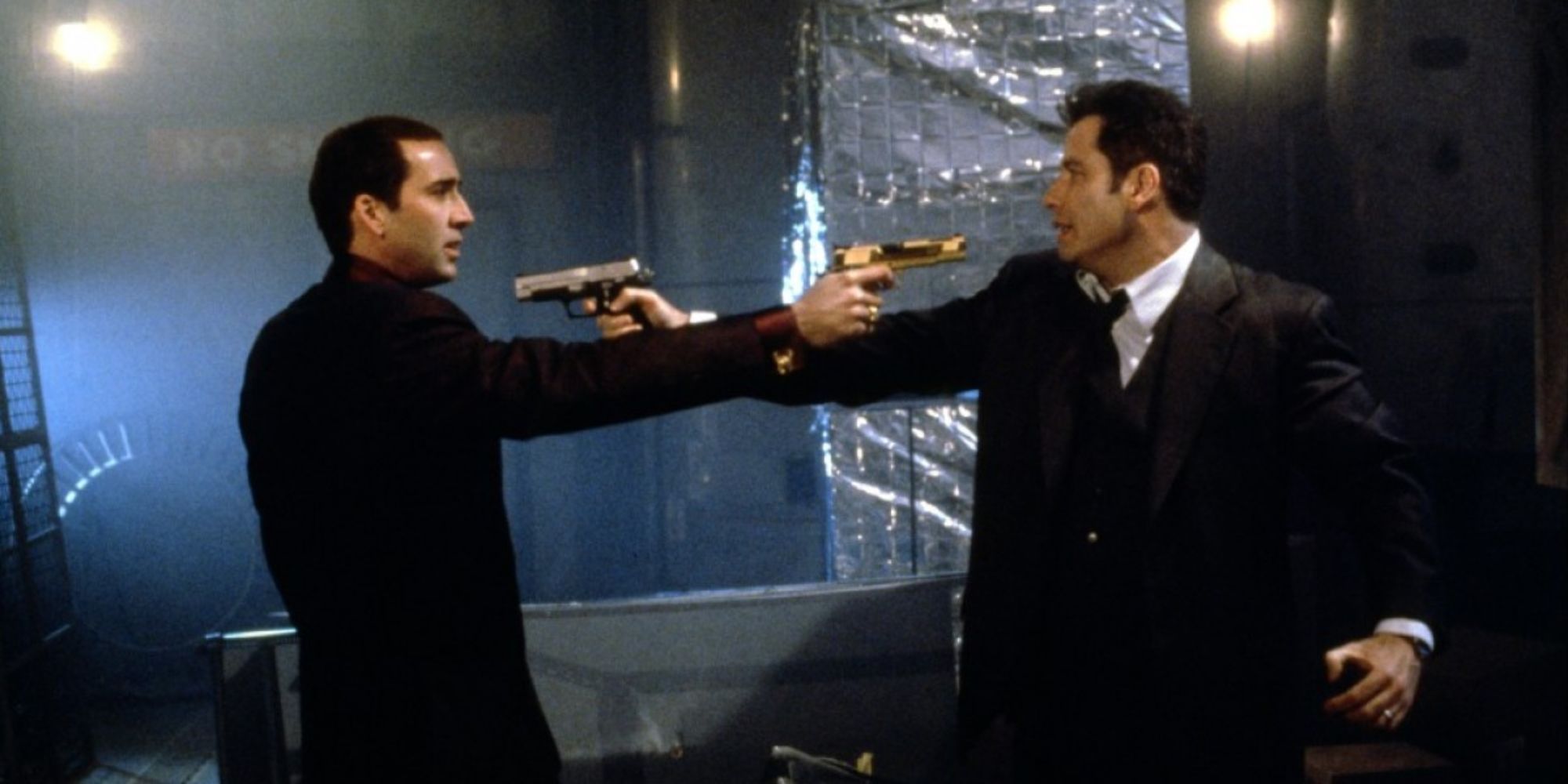 Castor Troy and Sean Archer in a gun fight in Face/Off