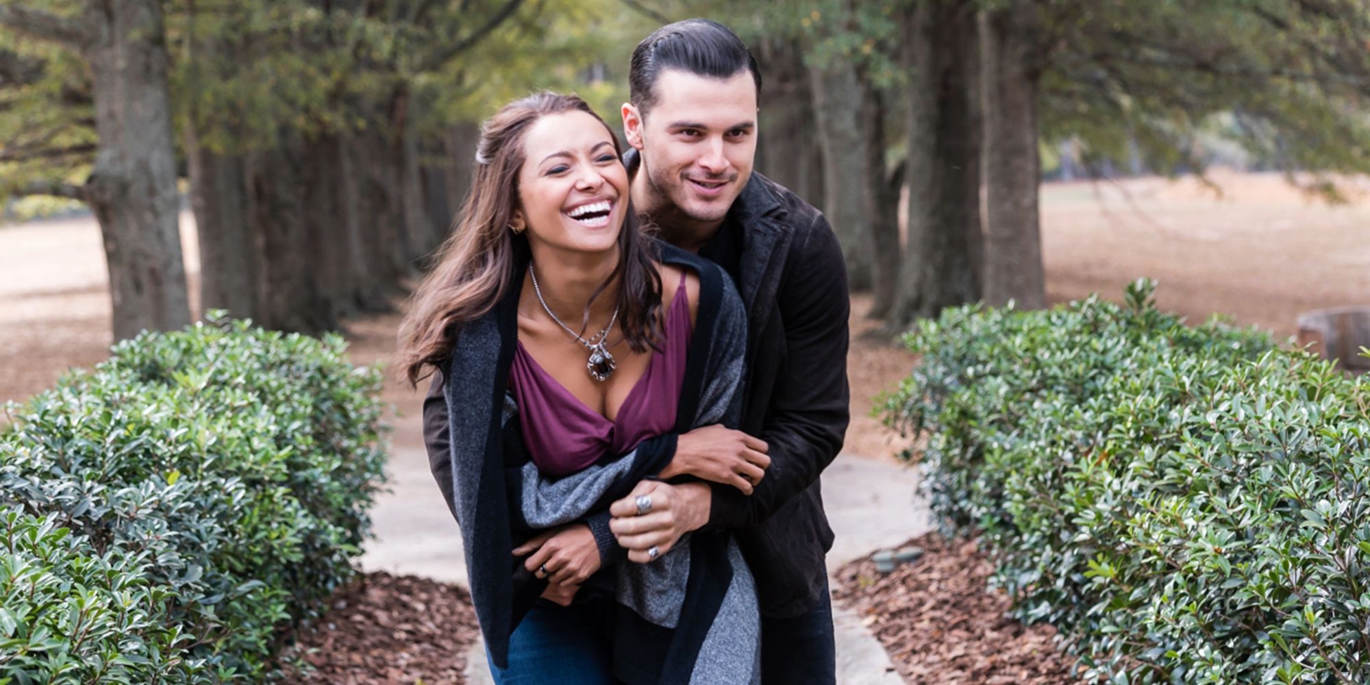 Enzo (Michael Malarky) embracing Bonnie (Kat Graham) in Vampire Diaries