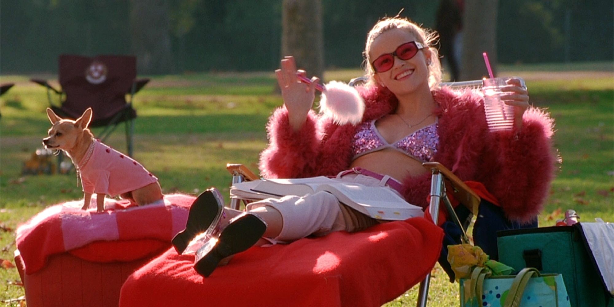 Legally Blonde with Reese Witherspoon lounging on chair.